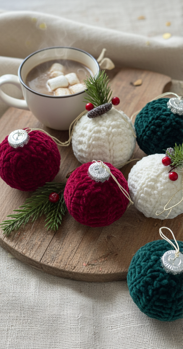 Handmade Crochet Christmas Balls - Gift Set of 6